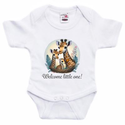 Baby rompertje - welkom kleintje - baby giraf - wit - kraam cadeau - babyshower - cadeau romper