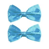 Carnaval verkleed vlinderstrikje zijdeglans - 2x - turquoise blauw - polyester - heren/dames