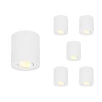 Set van 6 Ray LED opbouwspots - Rond - Dimbaar - 4 Watt 345 lumen - 2700K warm wit - Kantelbaar - GU10 - Plafondspot - IP20 Voor binnen - Wit