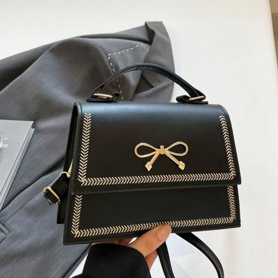 Bon&Bon White PU Leather Bowknot Flap Square Crossbody Shoulder Bag Black2