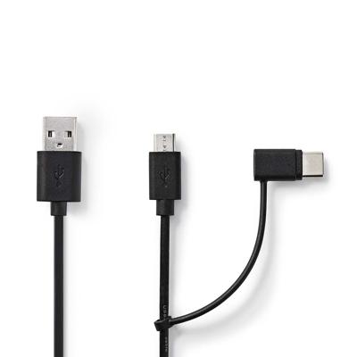 Nedis 2-in-1-Kabel | USB 2.0 | USB-A Male | USB Micro-B Male / USB-C™ Male | 480 Mbps | 1.00 m | Vernikkeld | Rond | PVC | Zwart | Label -