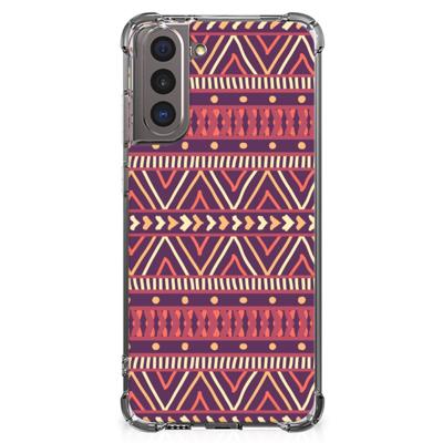 Samsung Galaxy S21 Doorzichtige Silicone Hoesje Aztec Paars Samsung Galaxy S21 Doorzichtige Silicone Hoesje Aztec Paars