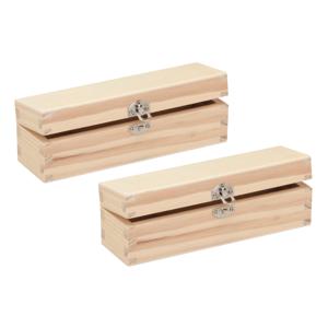 Houten schatkistje met sluiting en deksel - 2x - 17 x 5 x 5 cm - Sieraden/spulletjes/sleutels