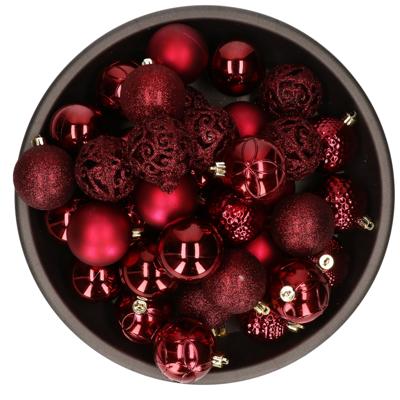 Bellatio Decorations kerstballen - 37x st - donkerrood/bordeaux - 6 cm - kunststof
