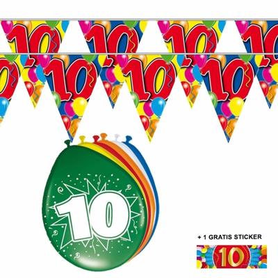 Shoppartners 10 jaar versiering set - kamer - 2x vlaggenlijnen - 8x ballonnen - gratis sticker