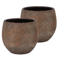 DK Design Bloempot rond model Maya - 2x - roestbruin - D21 x H24 cm - rustiek