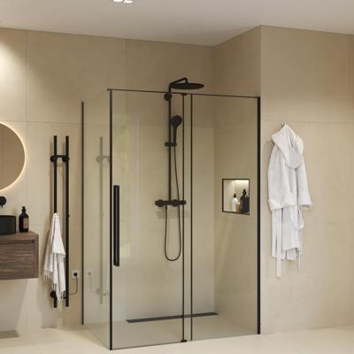 Douchecabine Sanivo Sena Met Vast Paneel Helder Glas Met Montagesets Mat Zwart (Alle Maten)