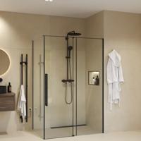 Douchecabine Sanivo Sena Met Vast Paneel Helder Glas Met Montagesets Mat Zwart (Alle Maten)