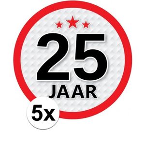 5x 25 Jaar leeftijd stickers rond 15 cm verjaardag versiering