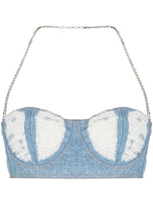 GCDS haut crop en jean à effet délavé - Bleu