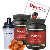 2 potten DieetPro Caramel plus Gratis Shaker