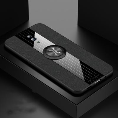 Voor OPPO Reno XINLI stiksels doek Textue schokbestendig TPU beschermhoes met ring houder (zwart)