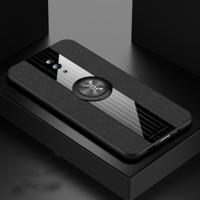 Voor OPPO Reno XINLI stiksels doek Textue schokbestendig TPU beschermhoes met ring houder (zwart)