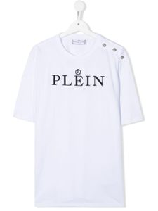 Philipp Plein Junior t-shirt boutonné à logo poitrine - Blanc