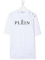 Philipp Plein Junior t-shirt boutonné à logo poitrine - Blanc