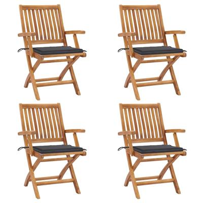 Tuinstoelen 4 st inklapbaar met kussens massief teakhout