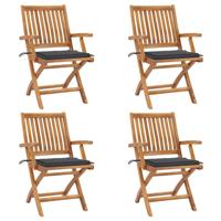 Tuinstoelen 4 st inklapbaar met kussens massief teakhout