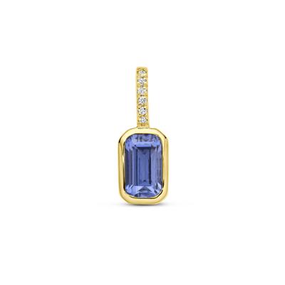 14k Geelgouden Hanger met Labgrown Tanzaniet & Diamant 0.012ct (December)
