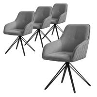 ML-Design eetkamerstoelen draaibaar set van 4, textiel geweven stof, grijs, woonkamerstoel met armleuning/rugleuning, - thumbnail