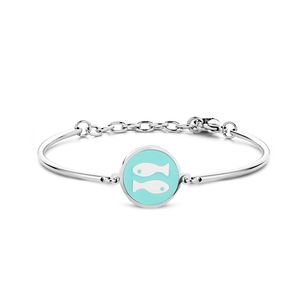 CO88 Collection Zodiac 8CB 90321 Stalen Armband met Hanger - Sterrenbeeld Vissen 15 mm - One-size - Zilverkleurig / Lichtblauw