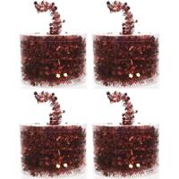 4x Rode kerstboomslingers 700 cm - Kerstslingers - thumbnail