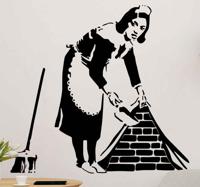 Stickers kunst Vrouw banksy schoonmaken - thumbnail