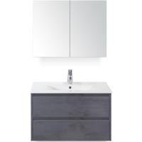 Dante Badmeubelset 80 cm - Beton Antraciet - Keramische Wastafel Wit Enjoy met Spiegelkast