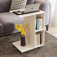 C-vormige Bijzettafel Smalle Tafel met Opbergplanken Universele Vergrendelbare Wielen Mobiele Tafel voor Bed Woonkamer Wit