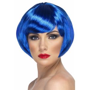 Carnaval verkleed damespruik - kort haar - blauw - Supermodel Bobline - kort pittig