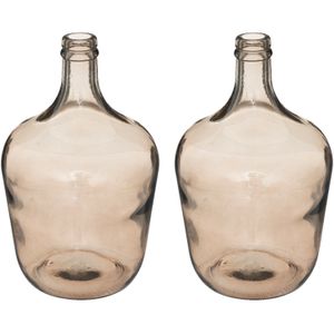 Bloemenvaas - 2x - Olijfolie Fles model - Smoke lichtgrijs transparant - glas - H30 x D18 cm