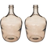 Bloemenvaas - 2x - Olijfolie Fles model - Smoke lichtgrijs transparant - glas - H30 x D18 cm