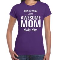 Awesome Mom tekst t-shirt paars dames - thumbnail