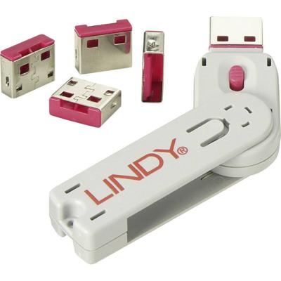 LINDY USB-A-poortslot USB-Lock + Key Set van 4 stuks Roze Incl. 1 sleutel 40450