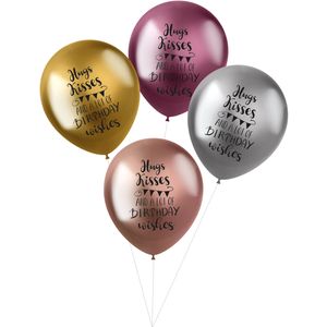 Ballonnen Metallic 'Hugs, Kisses & Wishes' (4st )