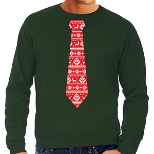 Stropdas Kersttrui/kerst sweater kerstpatroon groen voor heren