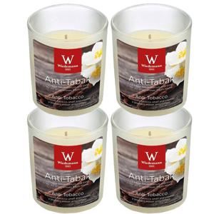 Trend Candles Geurkaars - 4x - in glas - Anti tabac aroma - 25 branduren - 7 x 8 cm