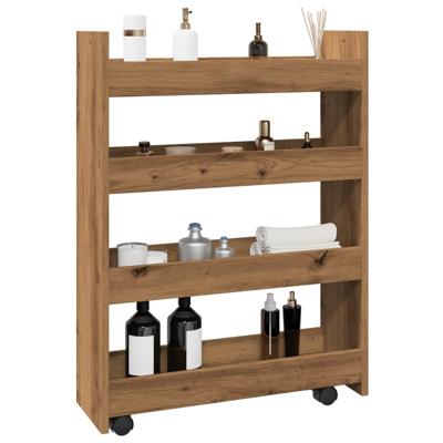 Opbergtrolley smal 4-laags bewerkt hout artisanaal eikenkleurig