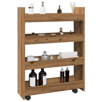 Opbergtrolley smal 4-laags bewerkt hout artisanaal eikenkleurig