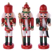 Notenkrakers kersthangers - 3x - rood/groen - 12 cm - poppetjes/soldaten - kerstversiering - thumbnail