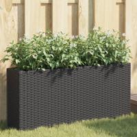 Plantenbak met 2 potten 90x20x40 cm poly rattan zwart