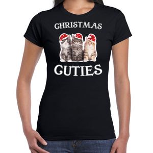 Kitten Kerst t-shirt / outfit Christmas cuties zwart voor dames