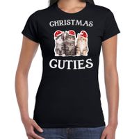 Kitten Kerst t-shirt / outfit Christmas cuties zwart voor dames - thumbnail