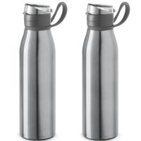 Waterfles - 4x - 650 ml - aluminium - klepdop - zilver - bpa-vrij