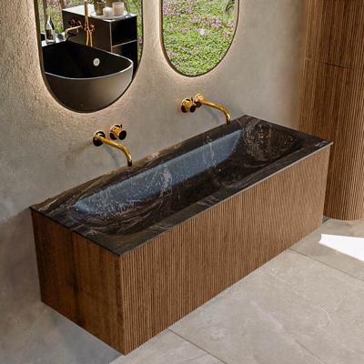 Badmeubel Mondiaz Kurve-Dlux | 120 cm | Meubelkleur Walnut | Wastafelkleur Lava | Solid surface | Midden spoelbak | Zonder kraangat(en)