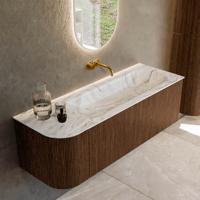 Badmeubel Mondiaz Kurve-Dlux | 135 cm | Meubelkleur Walnut | Wastafelkleur Glace | Solid surface | Rechts spoelbak | Zonder kraangat(en) Badmeubel Mondiaz Kurve-Dlux | 135 cm | Meubelkleur Walnut | Wastafelkleur Glace | Solid surface | Rechts spoelbak | Zonder kraangat(en)