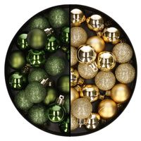 40x stuks kleine kunststof kerstballen groen en goud 3 cm - Kerstbal