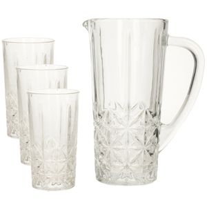 Glazen schenkkan/karaf 1liter 25 x 16 cm met 6 drinkglazen van 250 ML