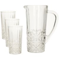 Glazen schenkkan/karaf 1liter 25 x 16 cm met 6 drinkglazen van 250 ML - thumbnail