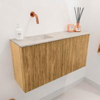 Toiletmeubel Mondiaz Joya Dlux | 80 cm | Meubelkleur Oak | Faye wastafel Ostra Wasbak Links | Zonder kraangat(en)
