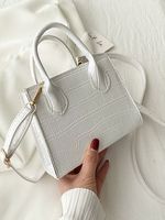 Krokodil Patroon Handbediend Een Schouder Crossbody Klein Plein Tas - thumbnail